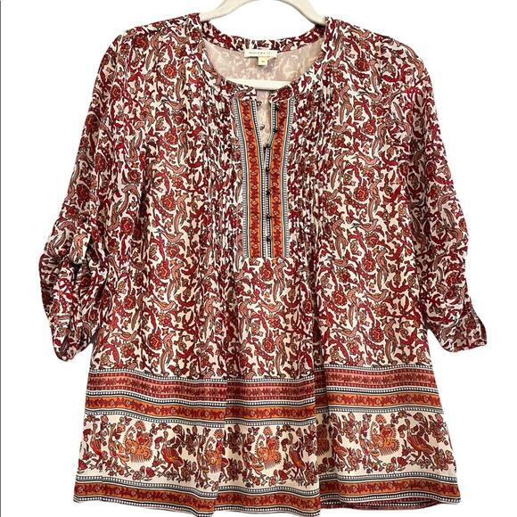 Anthropologie Meadow Rue Womens Rust Floral Peasant Top Blouse XS - Picture 2 of 9